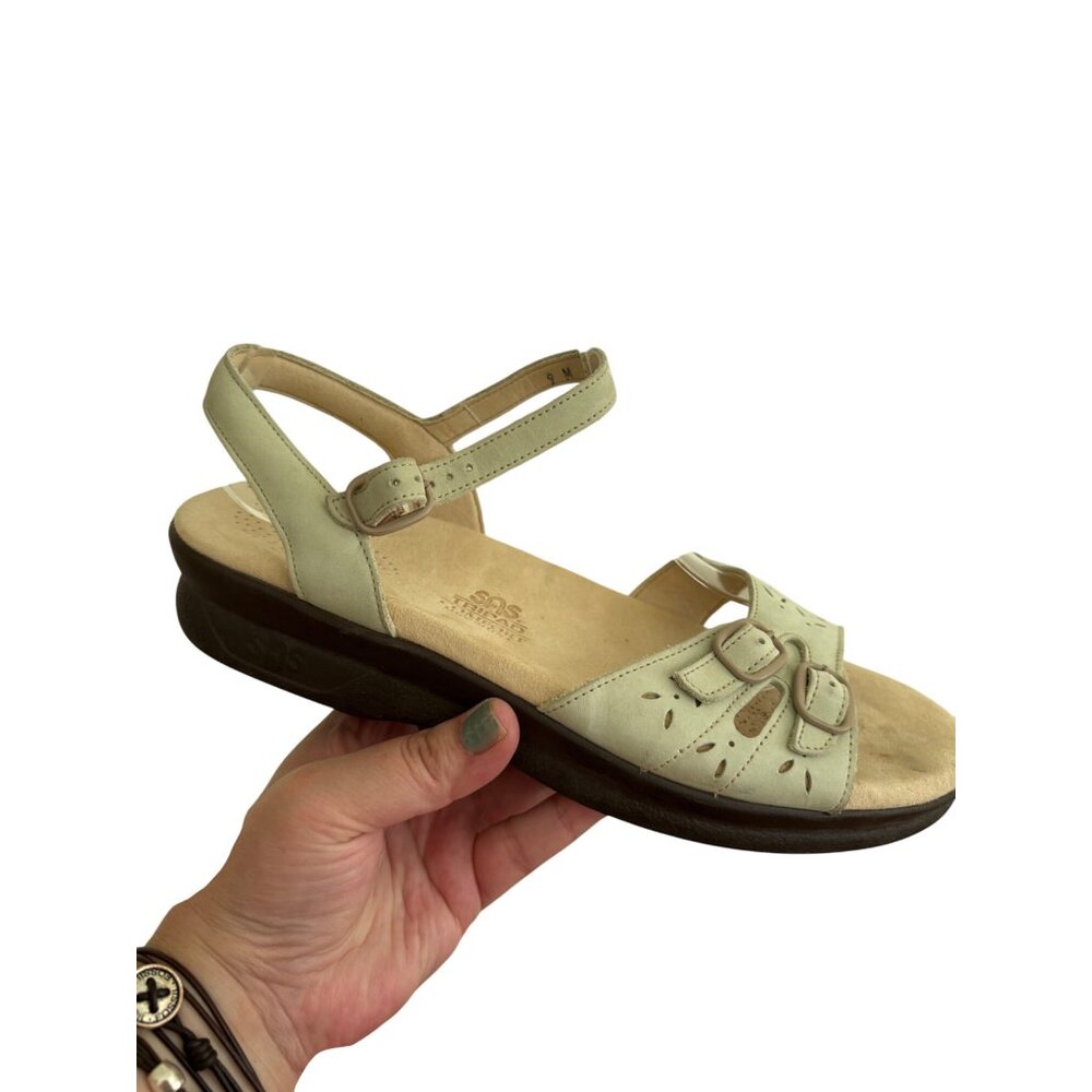 SAS Duo Quarter Strap Sandals Sage Leather Adjustable Buckles Womens Size 9 - Picture 3 of 14